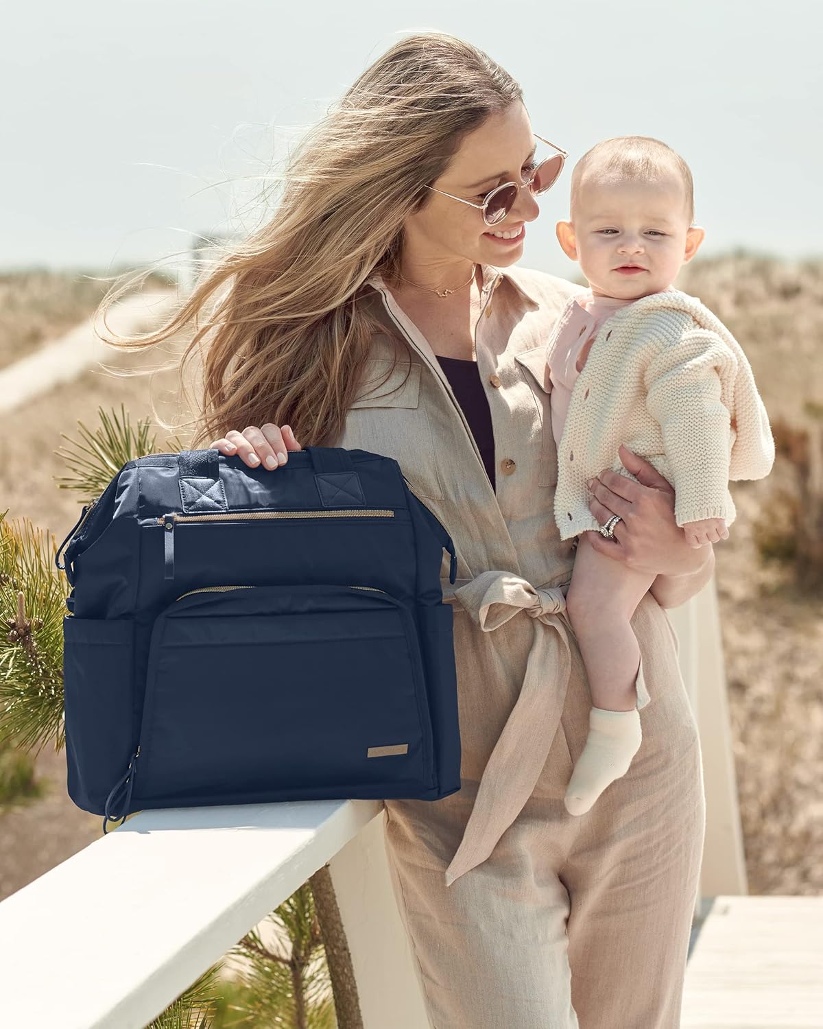 Skip Hop Diaper Bag Backpack: Mainframe Large Capacity Wide Open Structure with Changing Pad & Stroller Attachement, Navy, 9M203610