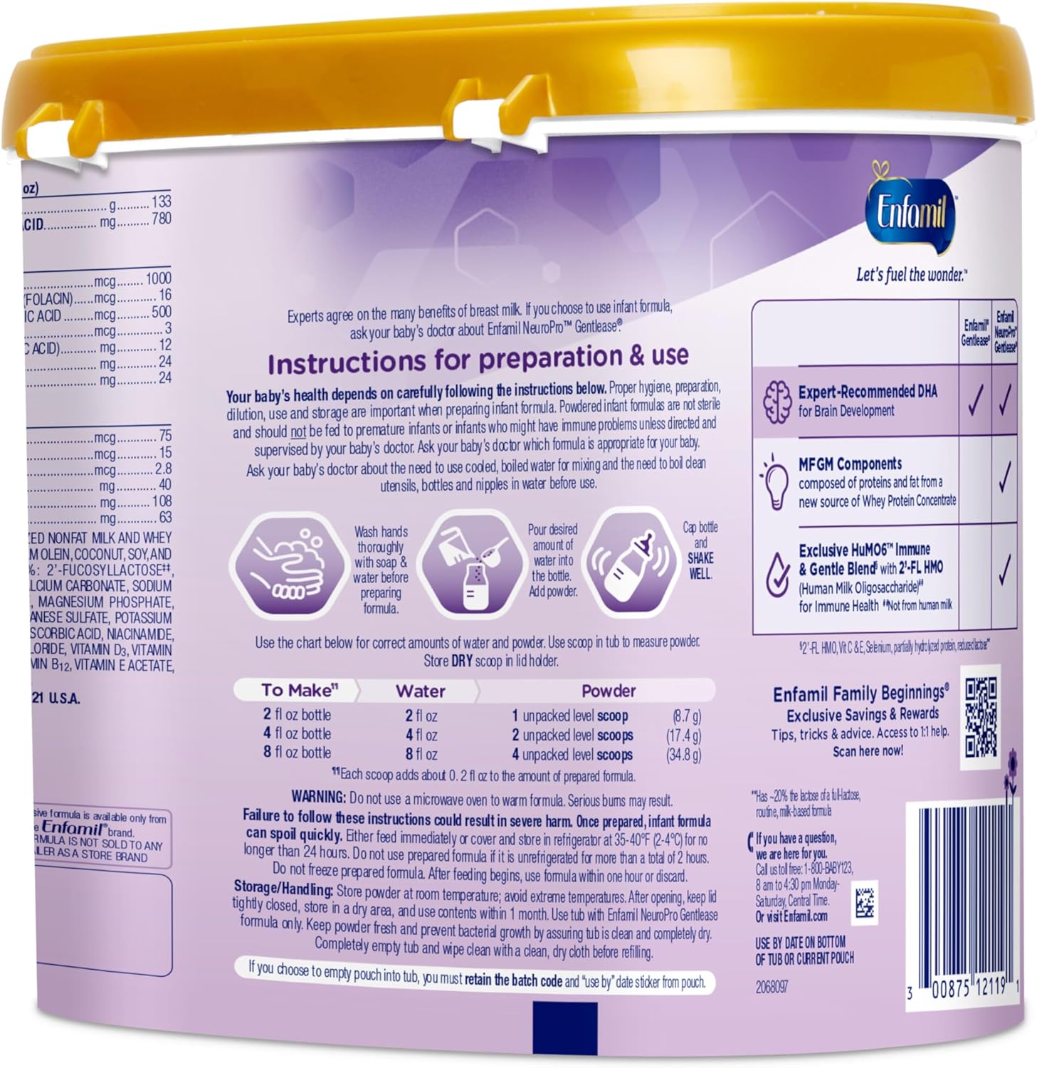 Enfamil NeuroPro Gentlease Baby Formula, Infant Formula Nutrition, Brain Support that has DHA, HuMO6 Immune Blend, Designed to Reduce Fussiness, Crying, Gas & Spit-up in 24 Hrs, has Prebiotics to Promote Softer Stools, Reusable Tubs, 19.5 Oz, (Pack of 4)