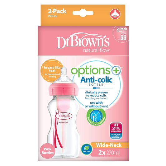 Dr. Brown's Bpa Free Options 9 Ounce Wide Neck Bottles (Pink, Pack of 2)