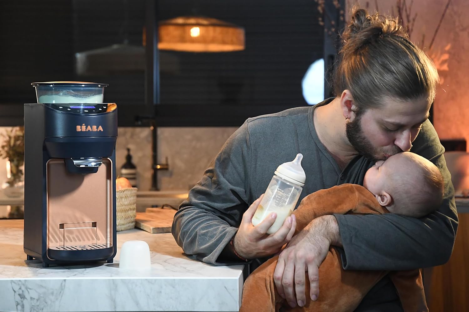 BEABA Milkeo Plus Baby Auto Bottle Maker & Formula Dispenser, Instant Warm Bottles in 20 Sec, Smart Touchscreen, Multiple Temperature Settings, Formula Mixer & Milk Maker for Infants, Night Blue, 0m +