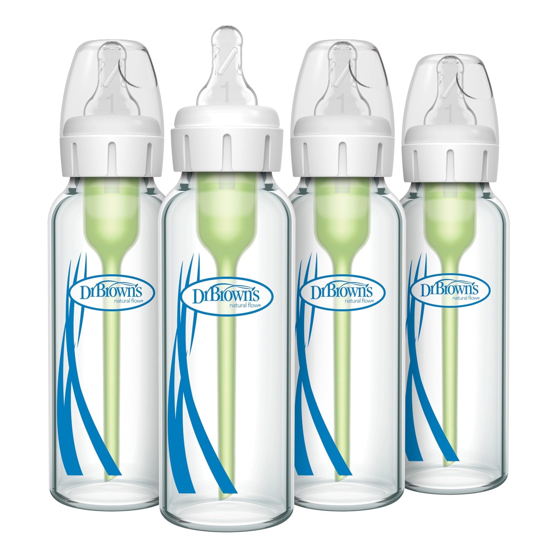 Dr. Brown's Natural Flow Anti-Colic Options+ Narrow Glass Baby Bottle 8 oz/250 mL, with Level 1 Slow Flow Nipple, 2 Pack, 0m+