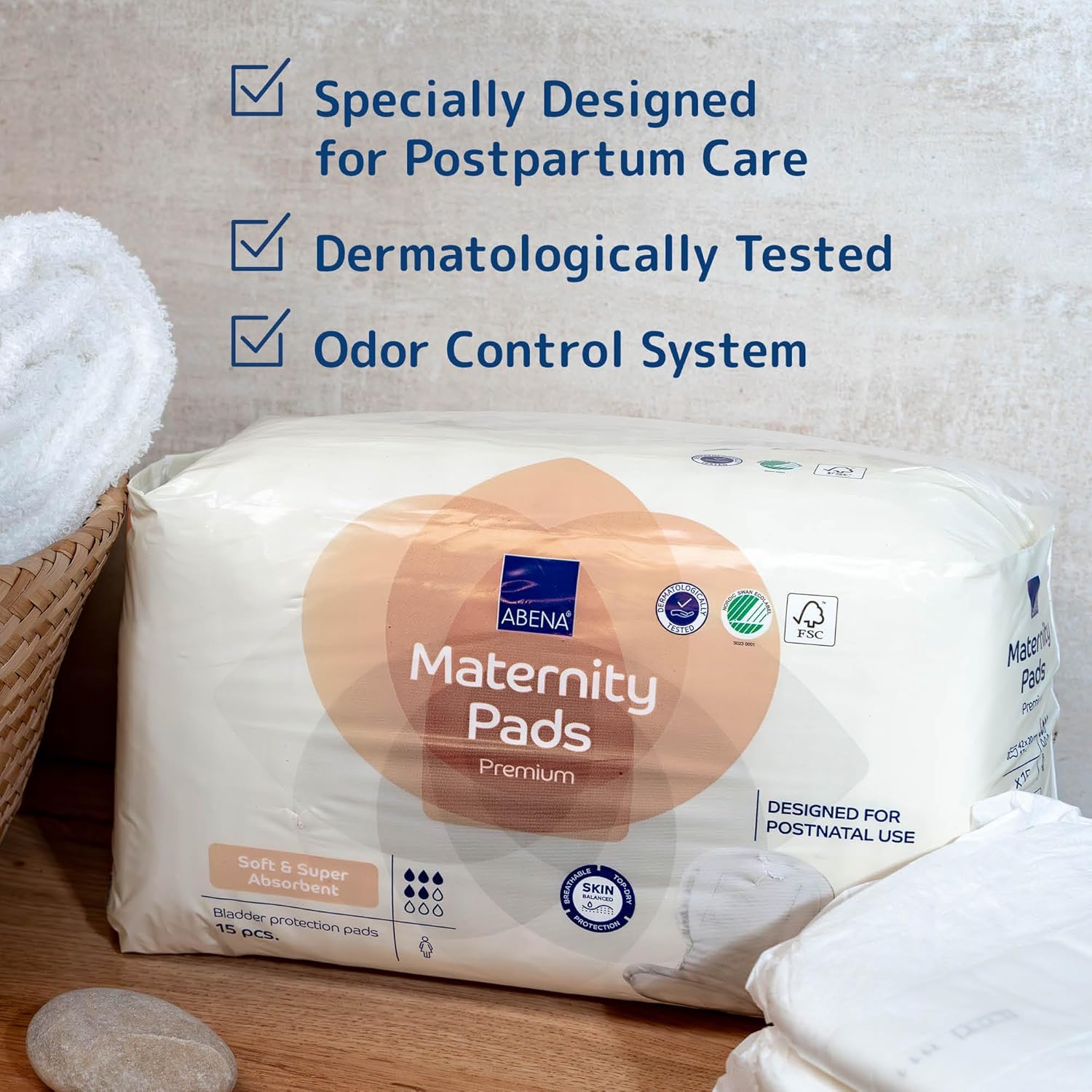 Abena Premium Maternity Pads for Women Super Absorption, Soft Disposable Pads,15 Count
