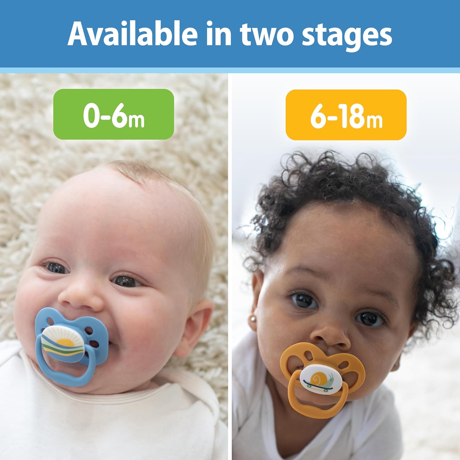 Dr. Brown's Silicone Advantage Baby Pacifiers, Stage 1, 2Count, Blue