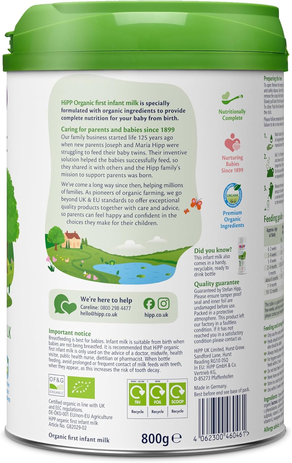 HiPP Organic 1 First Infant Baby Milk Powder Formula, from Birth, 800g (Pack of 6)