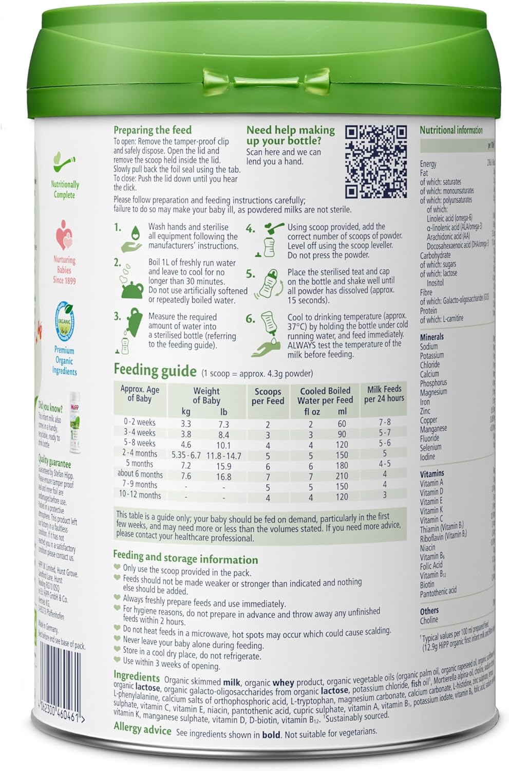 HiPP Organic 1 First Infant Baby Milk Powder Formula, from Birth, 800g (Pack of 6)