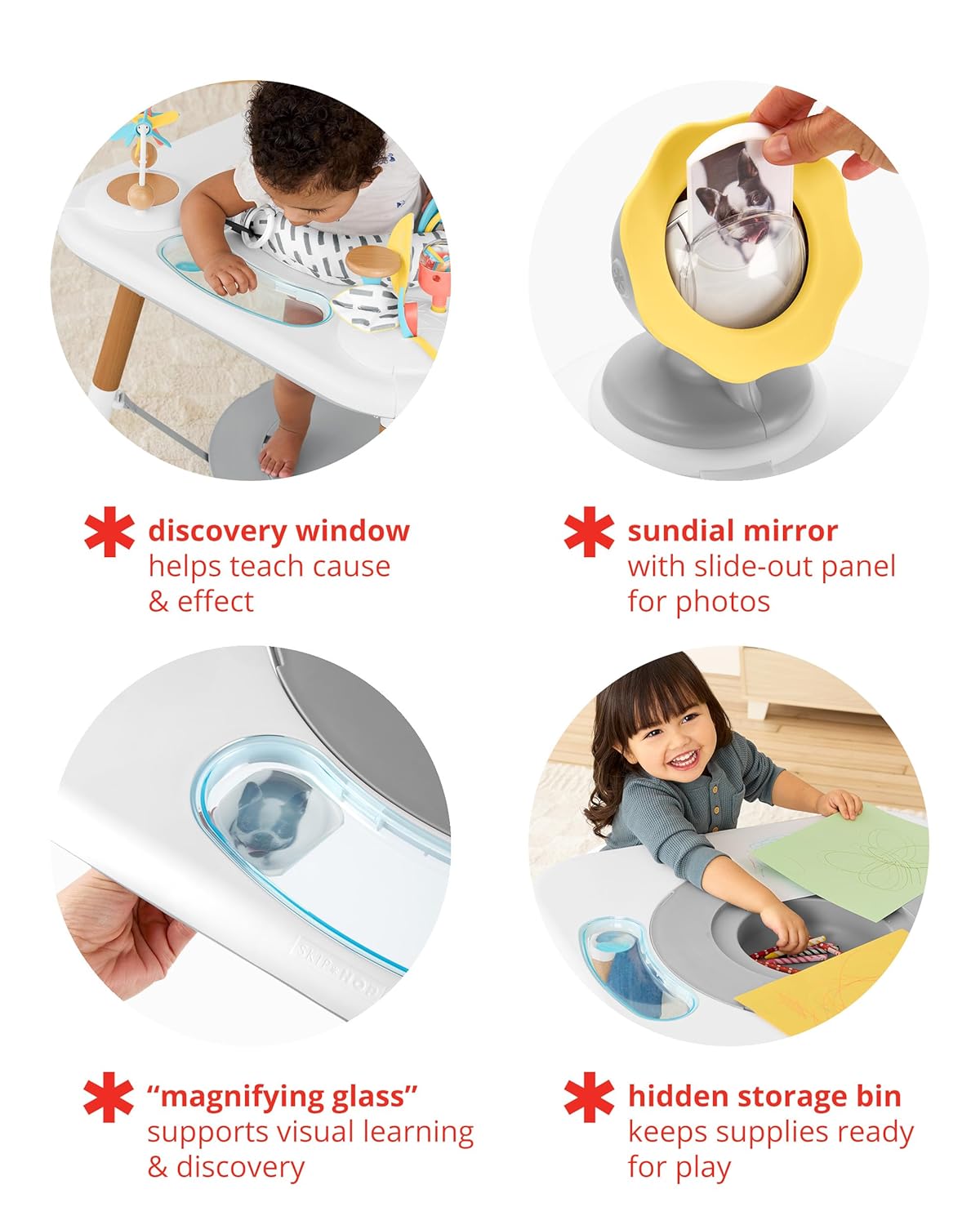 Skip Hop Discoverosity Montessori-Inspired 3-Stage Baby Activity Center & Play Table, Interactive Play Center Grow-with-Me Functionality White 4 Months+ Explore & More