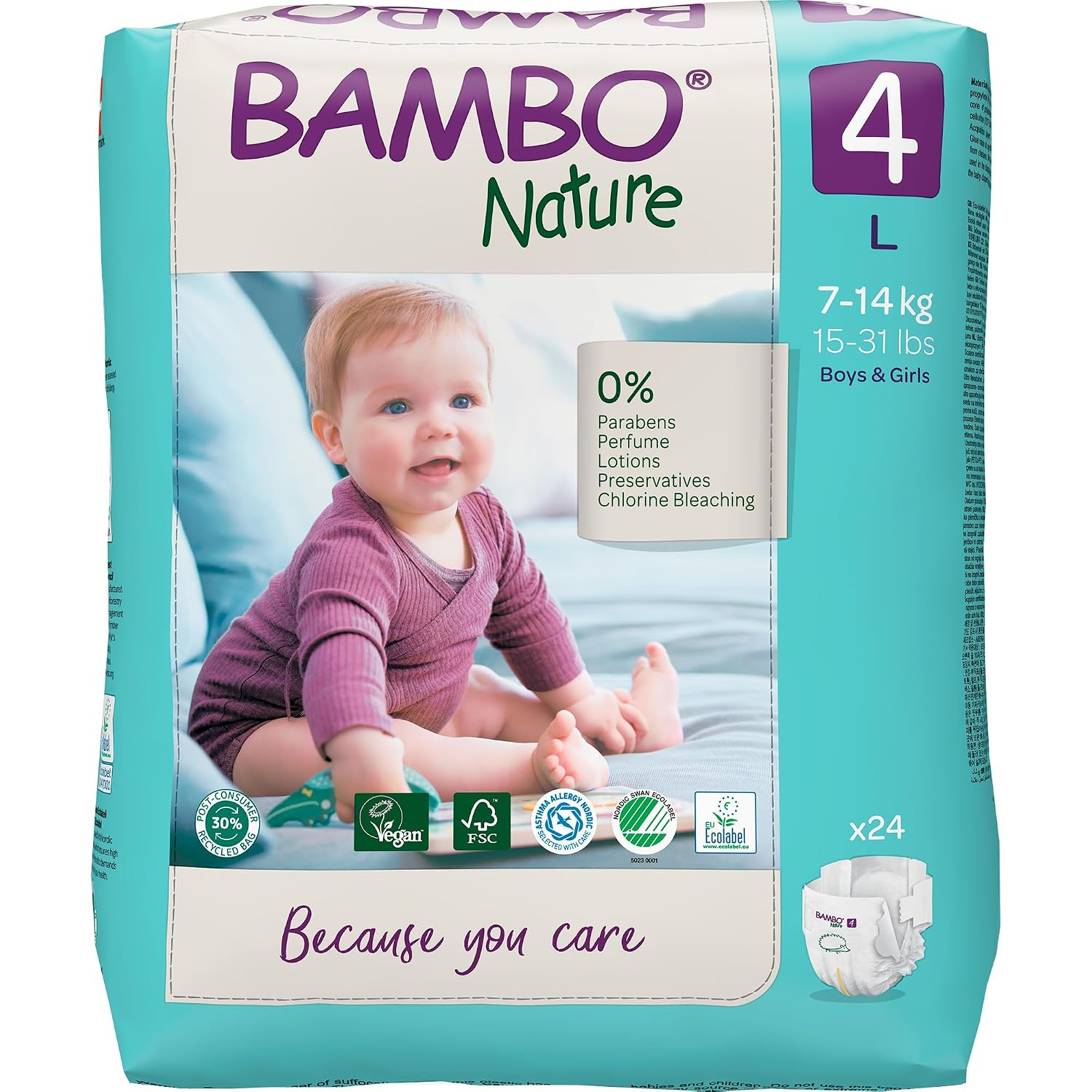 Bambo Nature Premium Baby Tape Diapers for Baby Large Size (7-14 Kgs), Super Absorbent, Breathable, Extra Soft, Dermatologically Tested, Hypoallergenic Nappies With Wetness Indicator, 24 Count