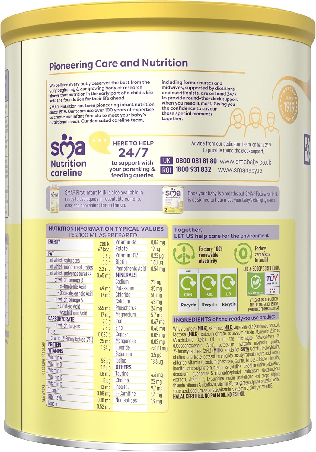 SMA First Infant Baby Milk Powder Formula, from birth, 800 g (Pack of 4)
