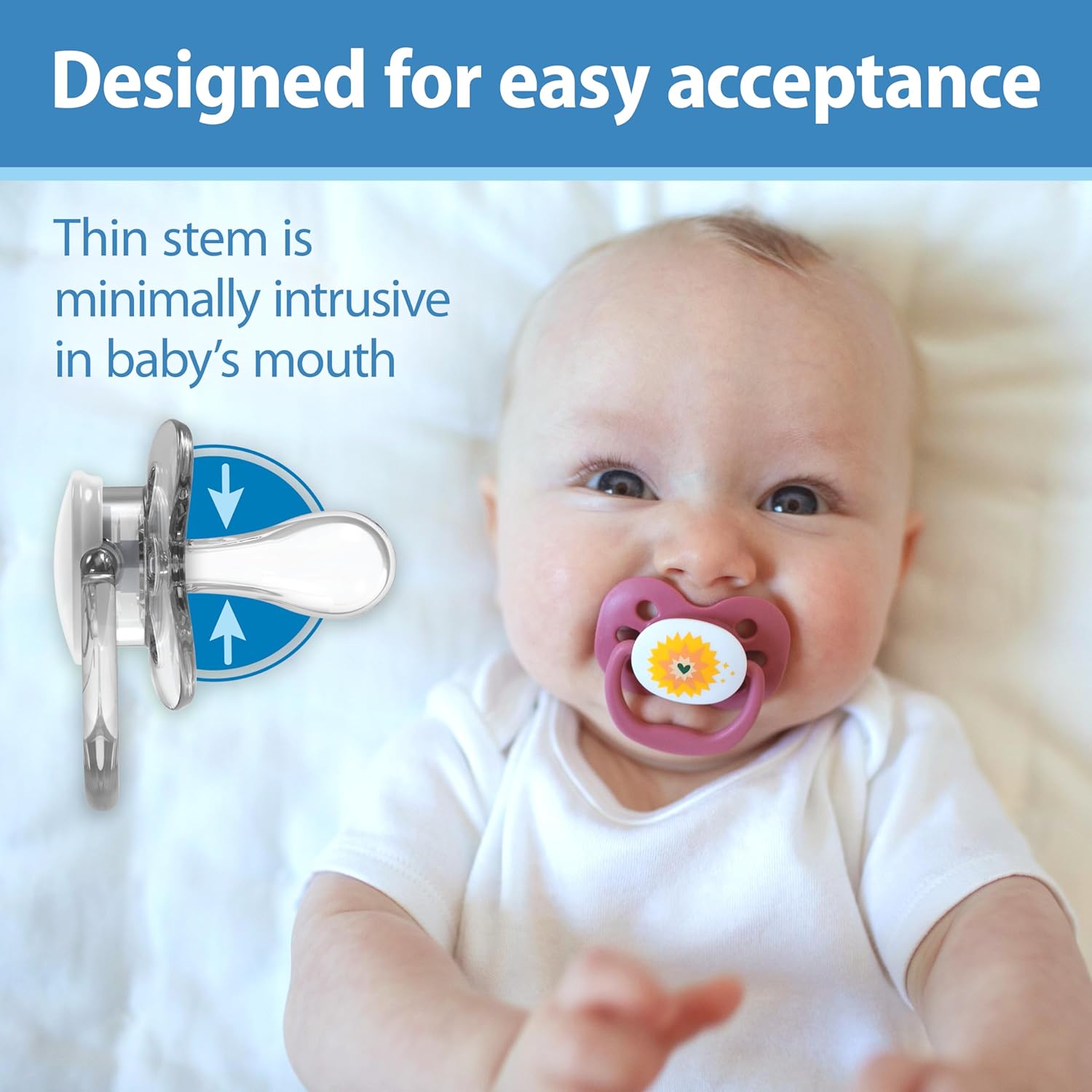 Dr. Brown's Silicone Advantage Baby Pacifiers, Stage 1, 2Count, Blue