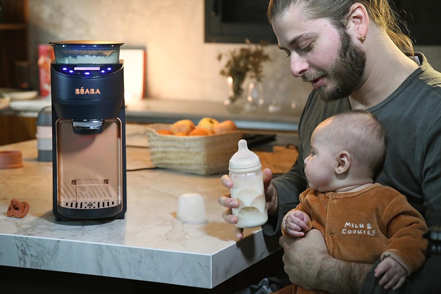 BEABA Milkeo Plus Baby Auto Bottle Maker & Formula Dispenser, Instant Warm Bottles in 20 Sec, Smart Touchscreen, Multiple Temperature Settings, Formula Mixer & Milk Maker for Infants, Night Blue, 0m +