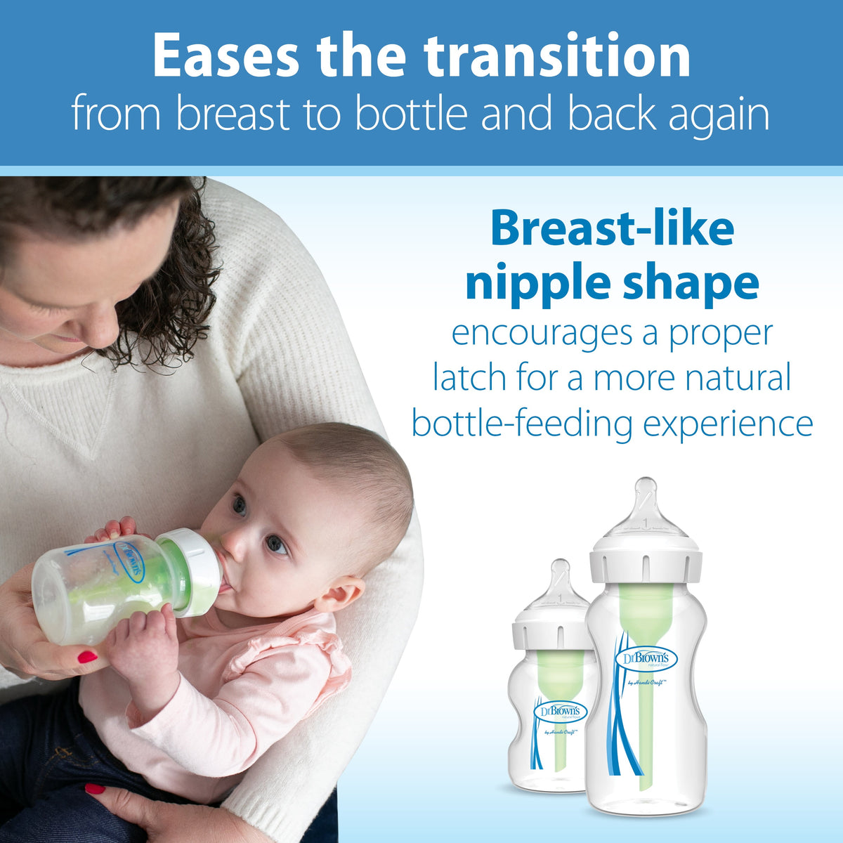 Dr. Brown's Natural Flow Level 2, Wide-Neck Baby Bottle Nipple, Medium Flow, 3m+, 100% Silicone, 2 Pack