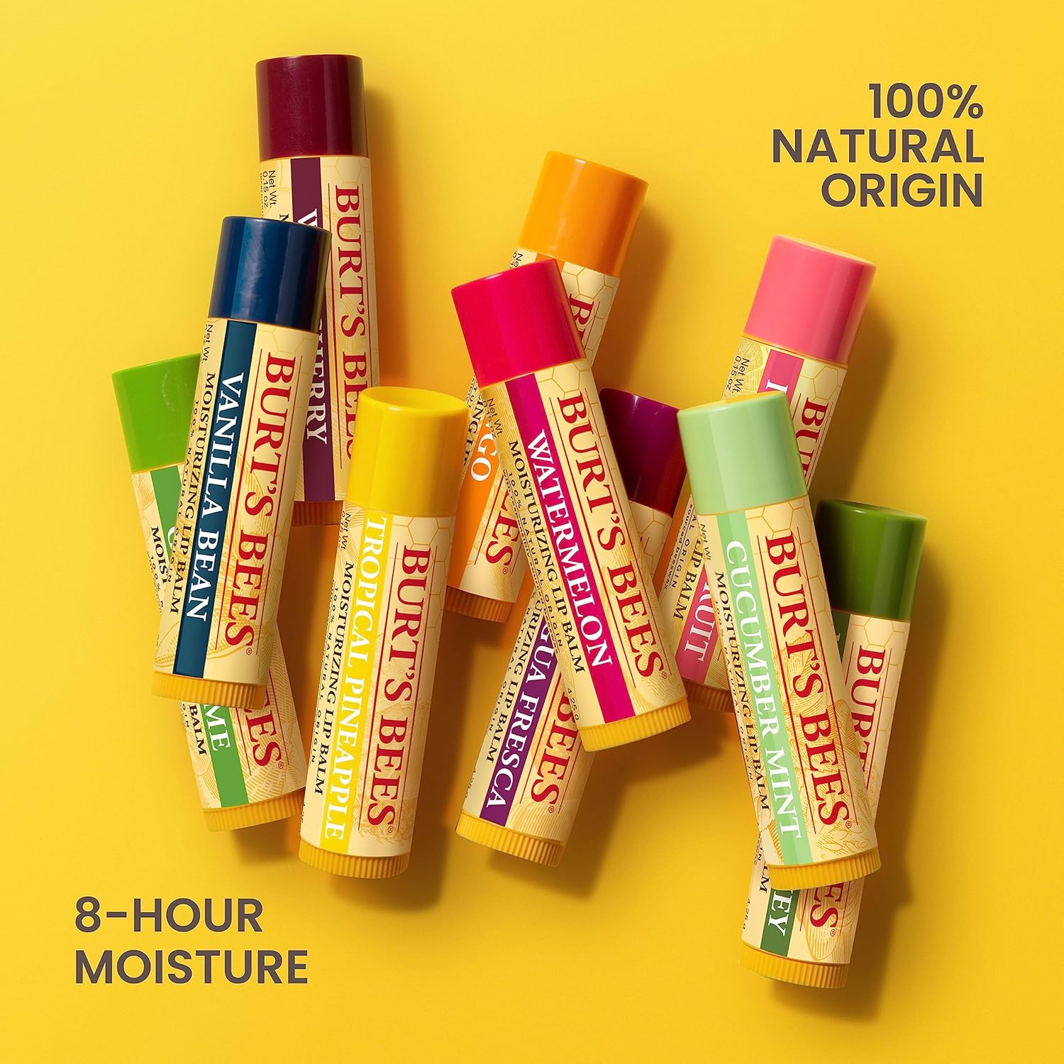 Burt's Bees Natural Moisturizing Lip Balm (Original Beeswax, Strawberry, Coconut & Pear & Vanilla Bean) With Beeswax & Fruit Extracts (Pack Of 4)