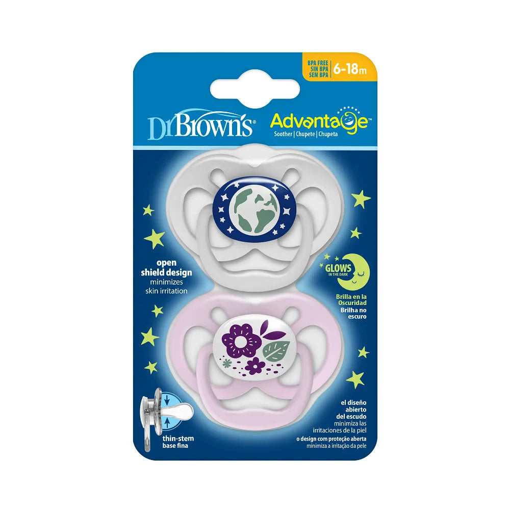 Dr. Brown’s™ Advantage™ Pacifiers, Glow in the Dark, Purple Nature, Stage -2 (6-18 Months)