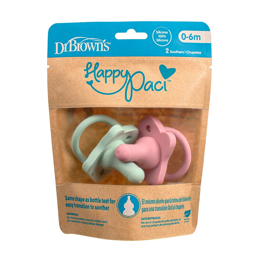 Dr. Brown’s® HappyPaci™ 100% Silicone One-Piece Pacifier, 2-Pack-Pink and Green