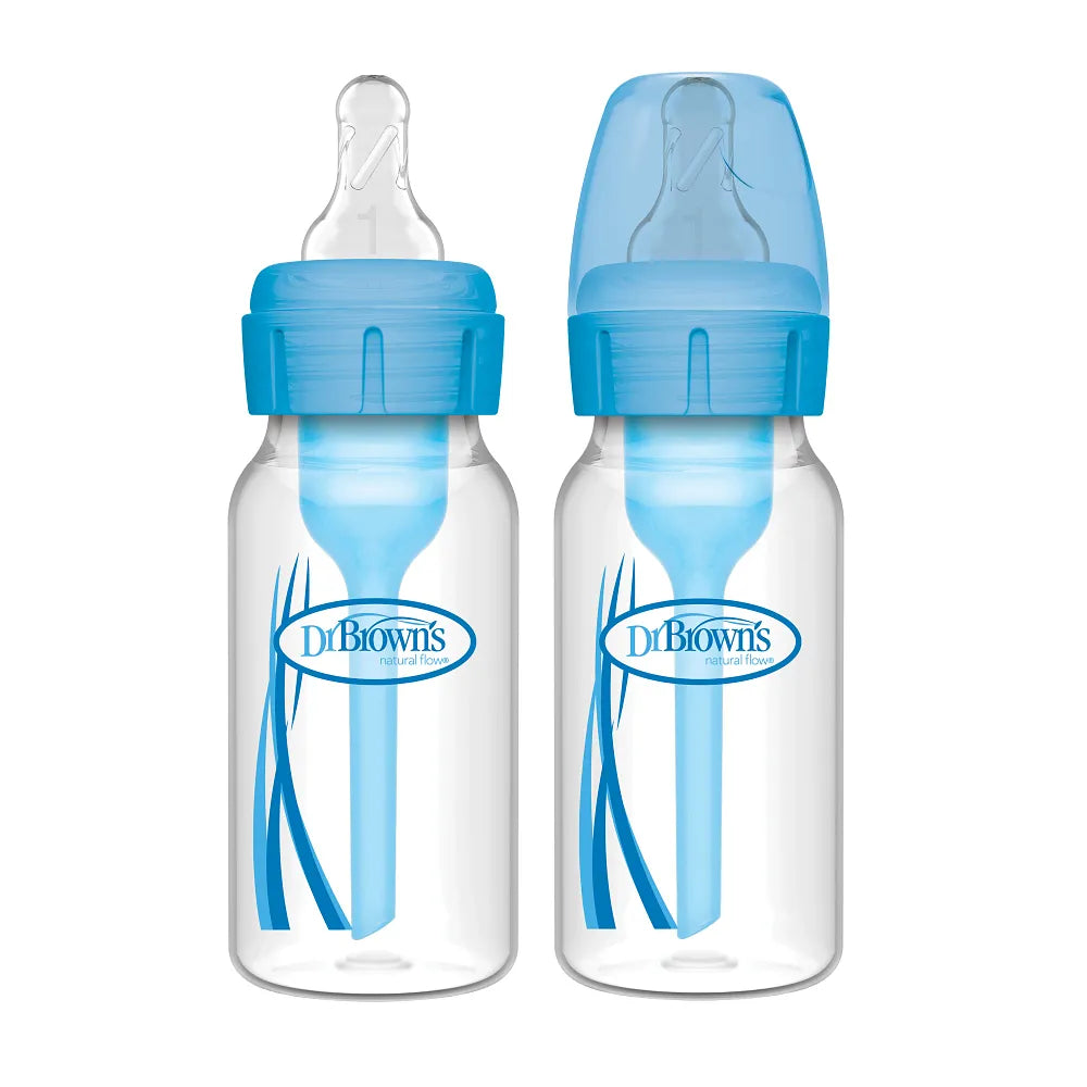 Dr. Brown's Natural Flow Anti-Colic Options+ Narrow Baby Bottle, 4 oz/120 ml, Blue, 2-Pack