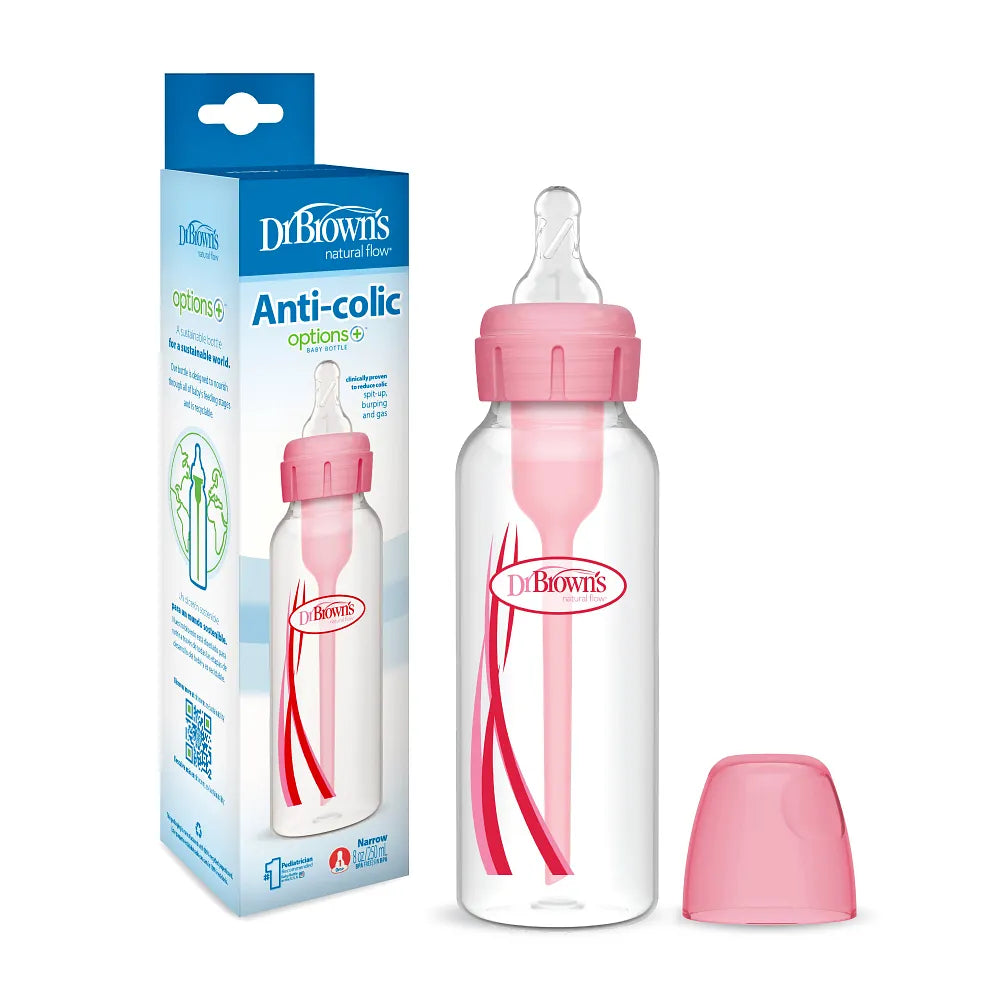 Dr. Brown's Natural Flow Anti-Colic Options+ Narrow Baby Bottle, 8 oz/250 ml