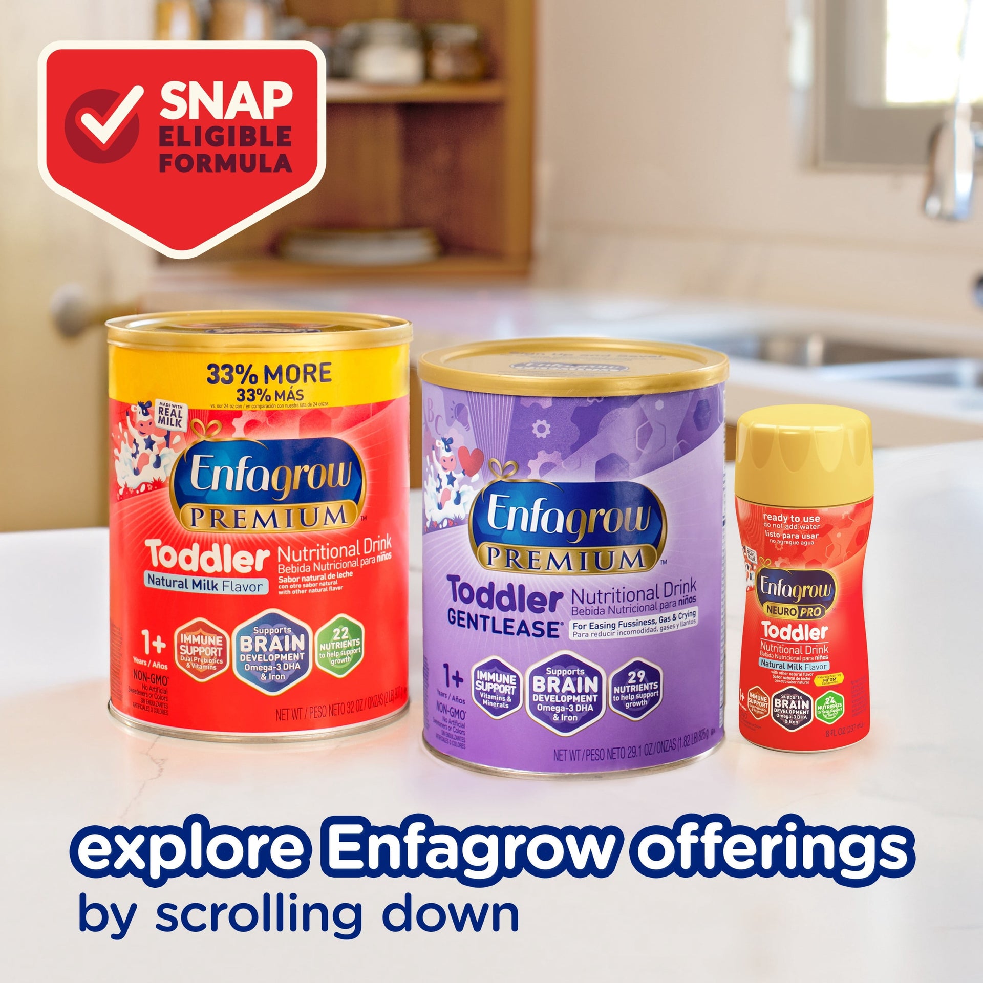 Enfagrow Premium Toddler Milk Nutritional Drink, Enfagrow Toddler Drink, Try Our Brain-Supporting Trio, Vanilla 32oz Can